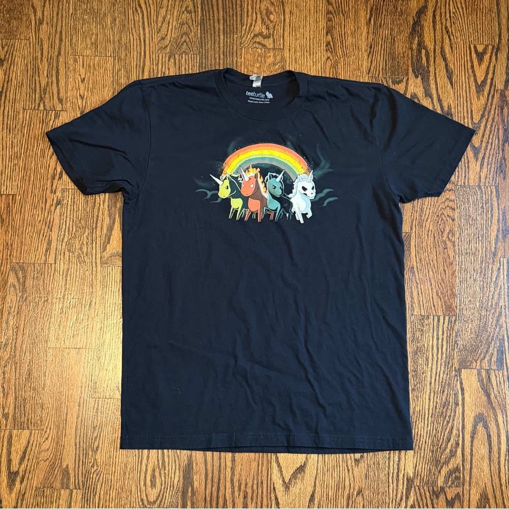 Black Graphic Unicorn Crew Neck T-Shirt